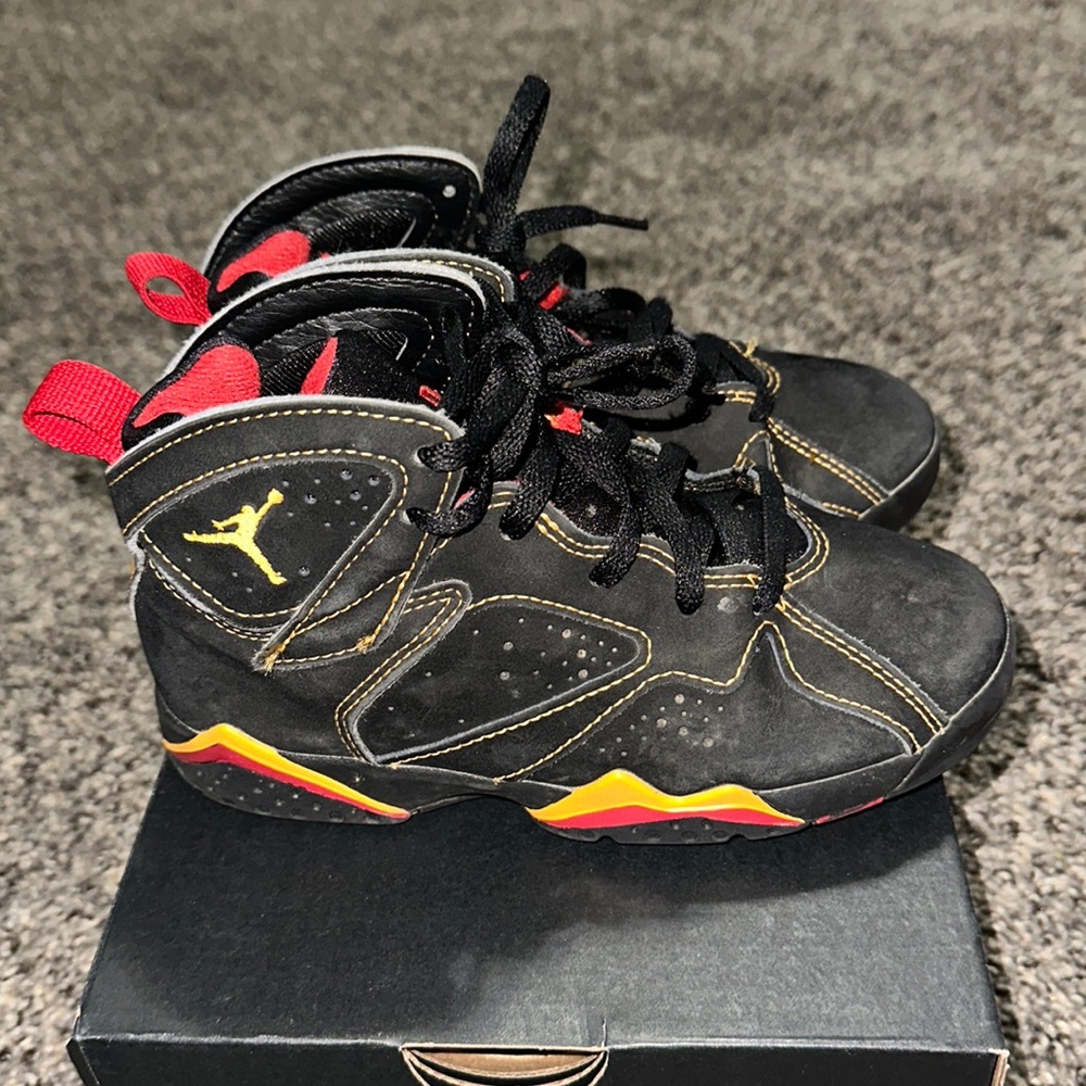 Child Jordan 7 Retro Black/Citrus-Varsity Red